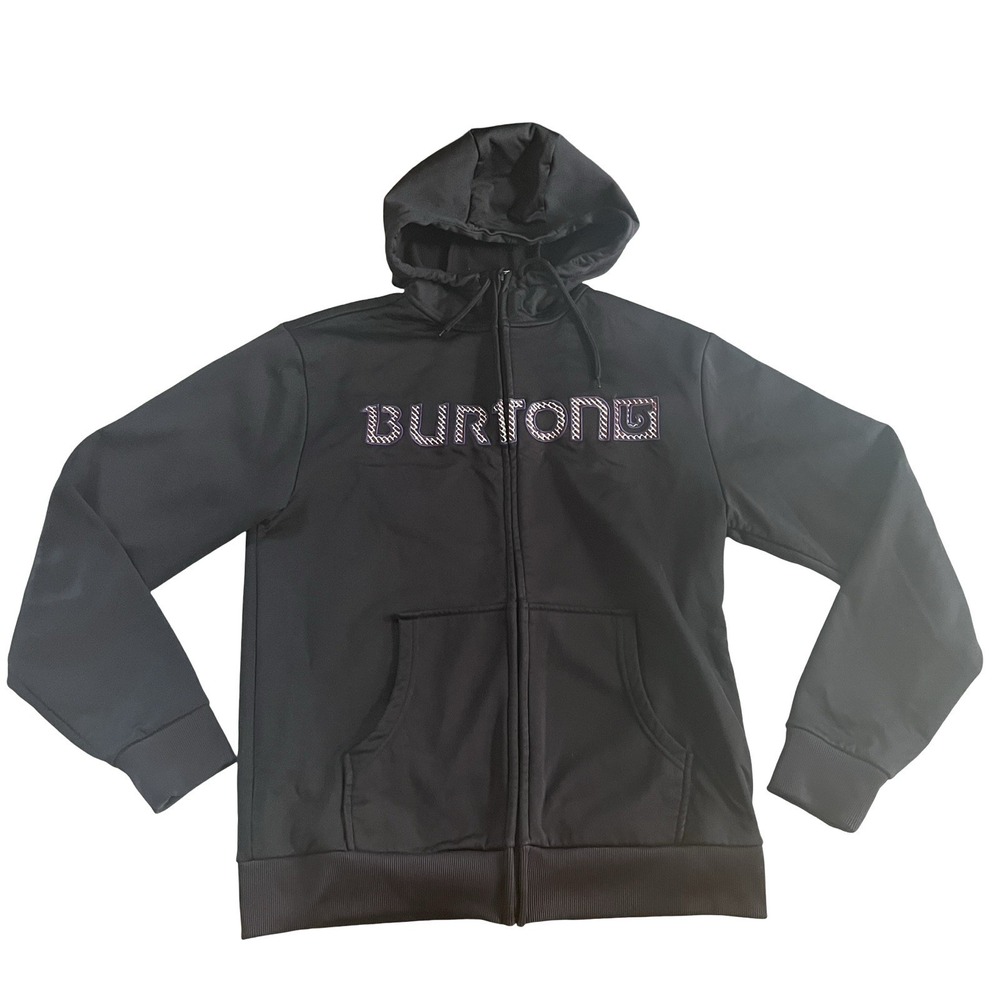 Burton Men's Size S/M Sweatshirt Black Zip Up Hoodie Logo Spellout Dot Purple